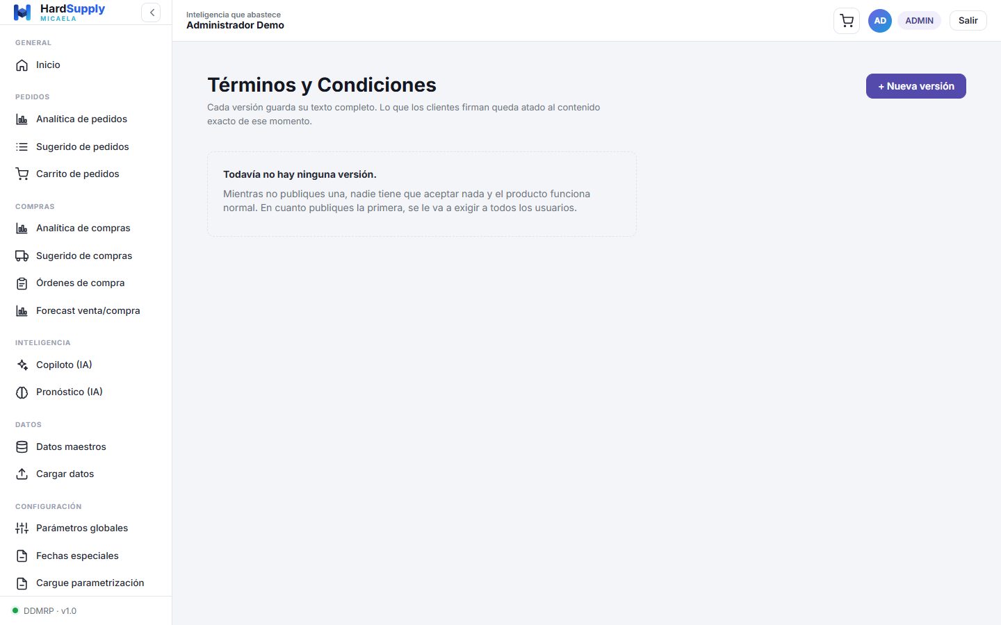 Administración de versiones de términos y condiciones