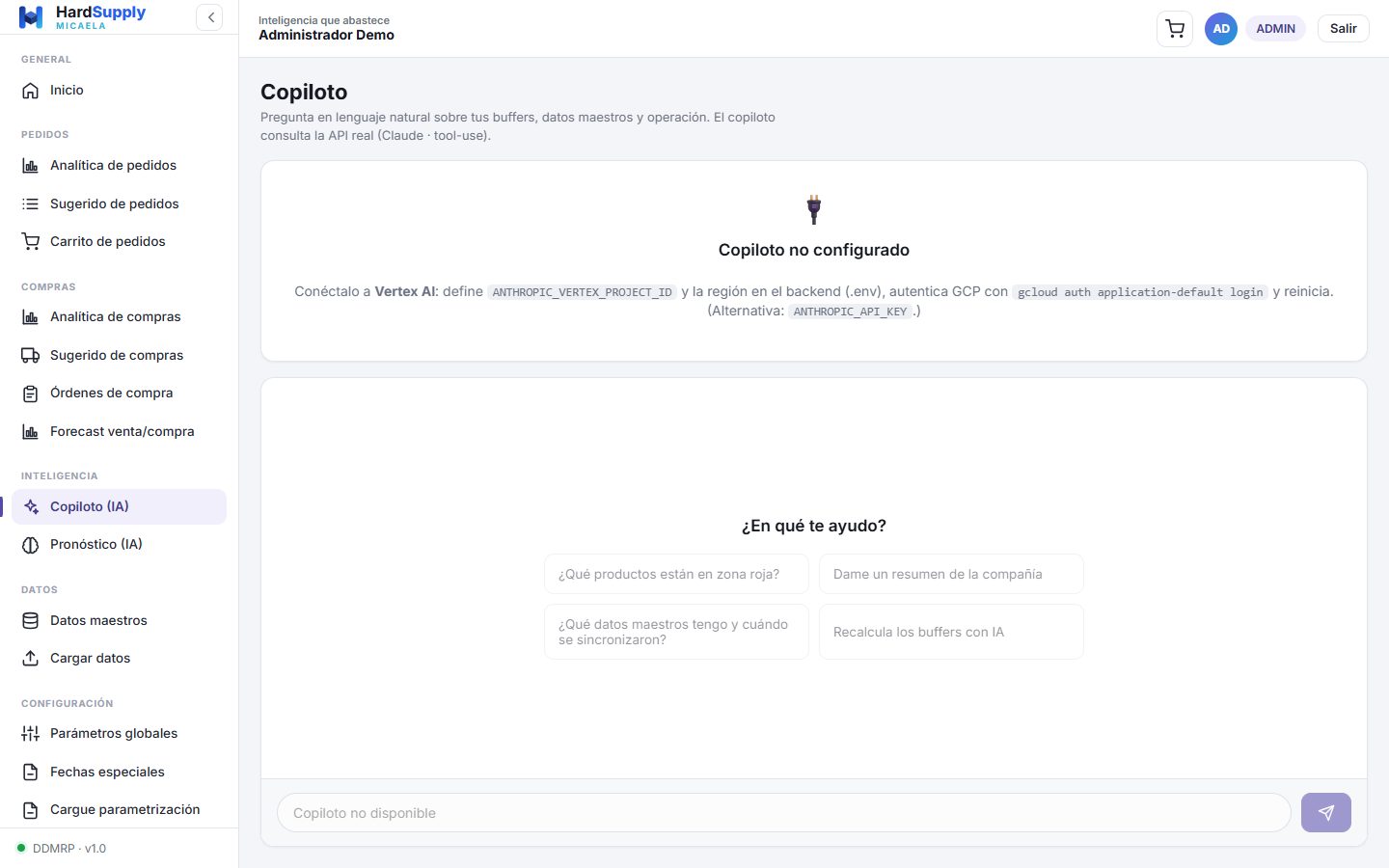 Pantalla del copiloto con preguntas sugeridas